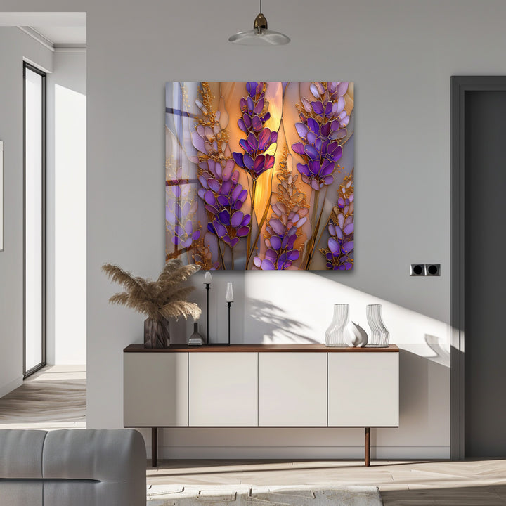Lavender Glow – Stained Glass Floral Glass Wall Art