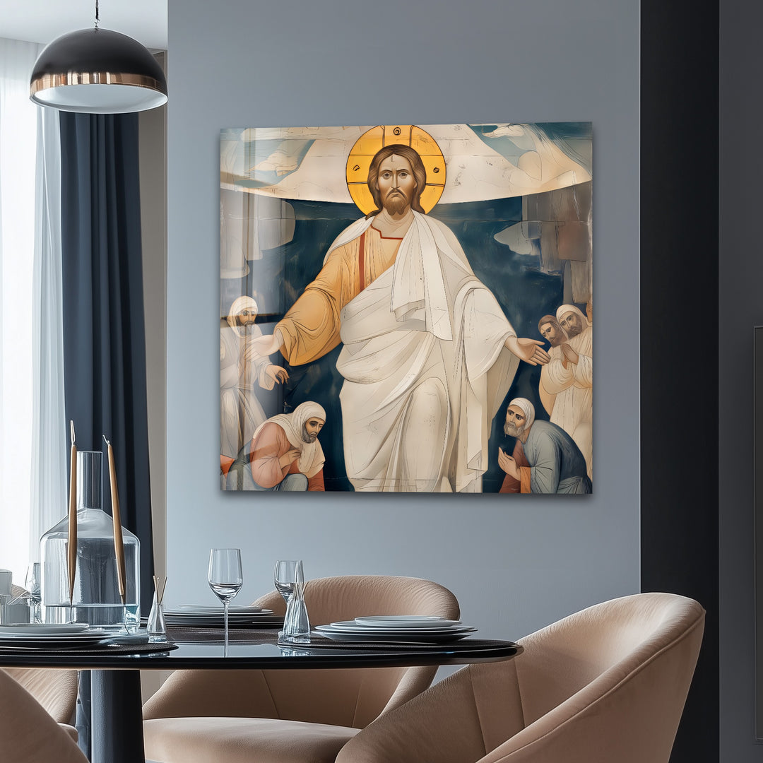 Resurrected Glory – Byzantine Jesus Glass Wall Art
