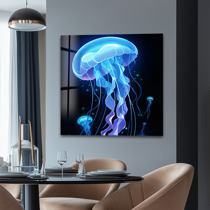 Luminous Depths – Jellyfish Glow Glass Wall Art