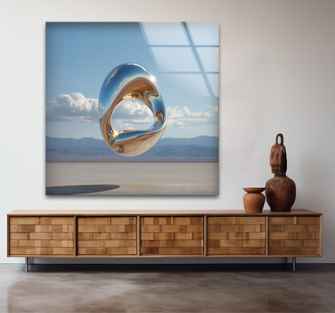 Celestial Infinity Loop – Floating Metallic Sculpture Glass Wall Art