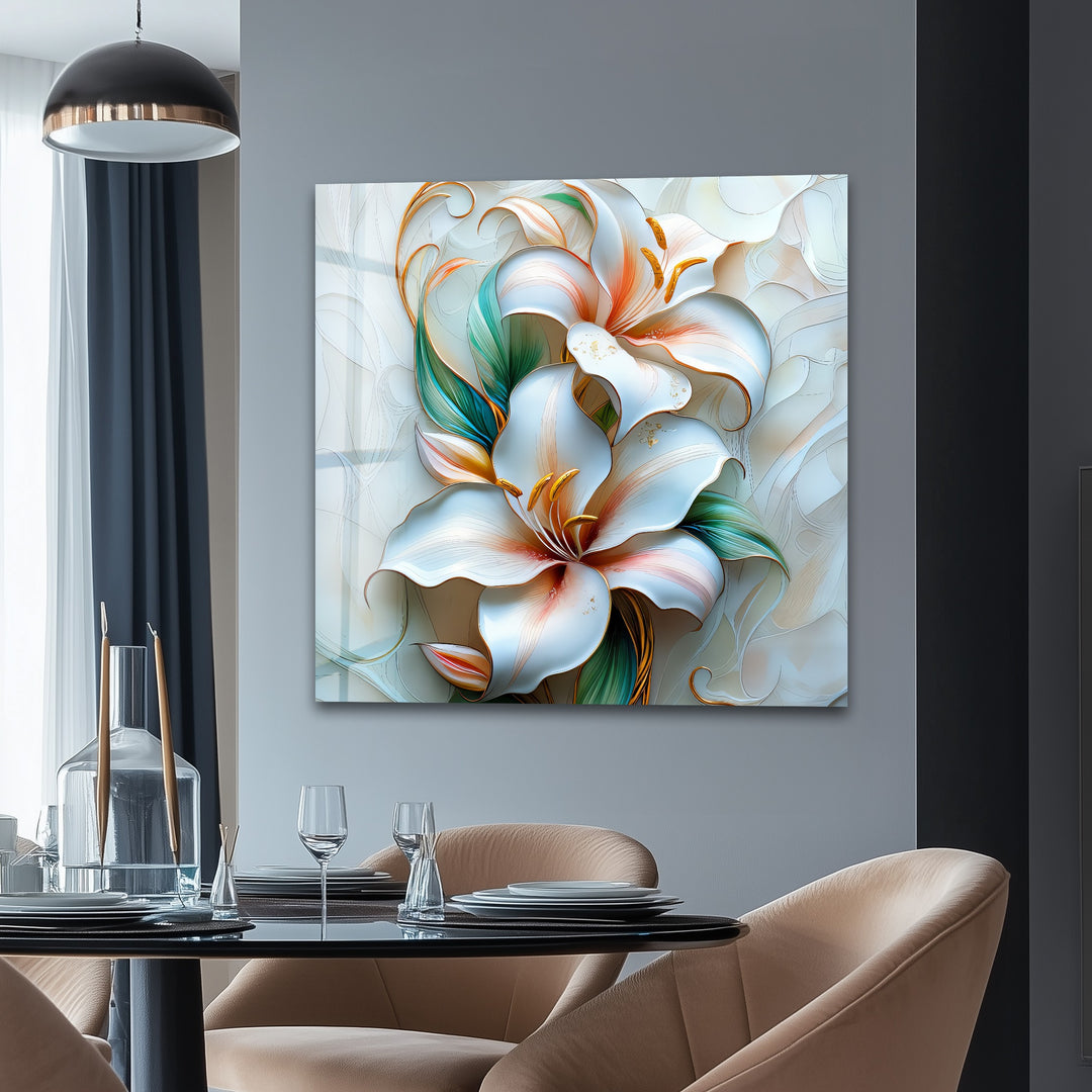 Golden Lily Bloom – Elegant Floral Glass Wall Art