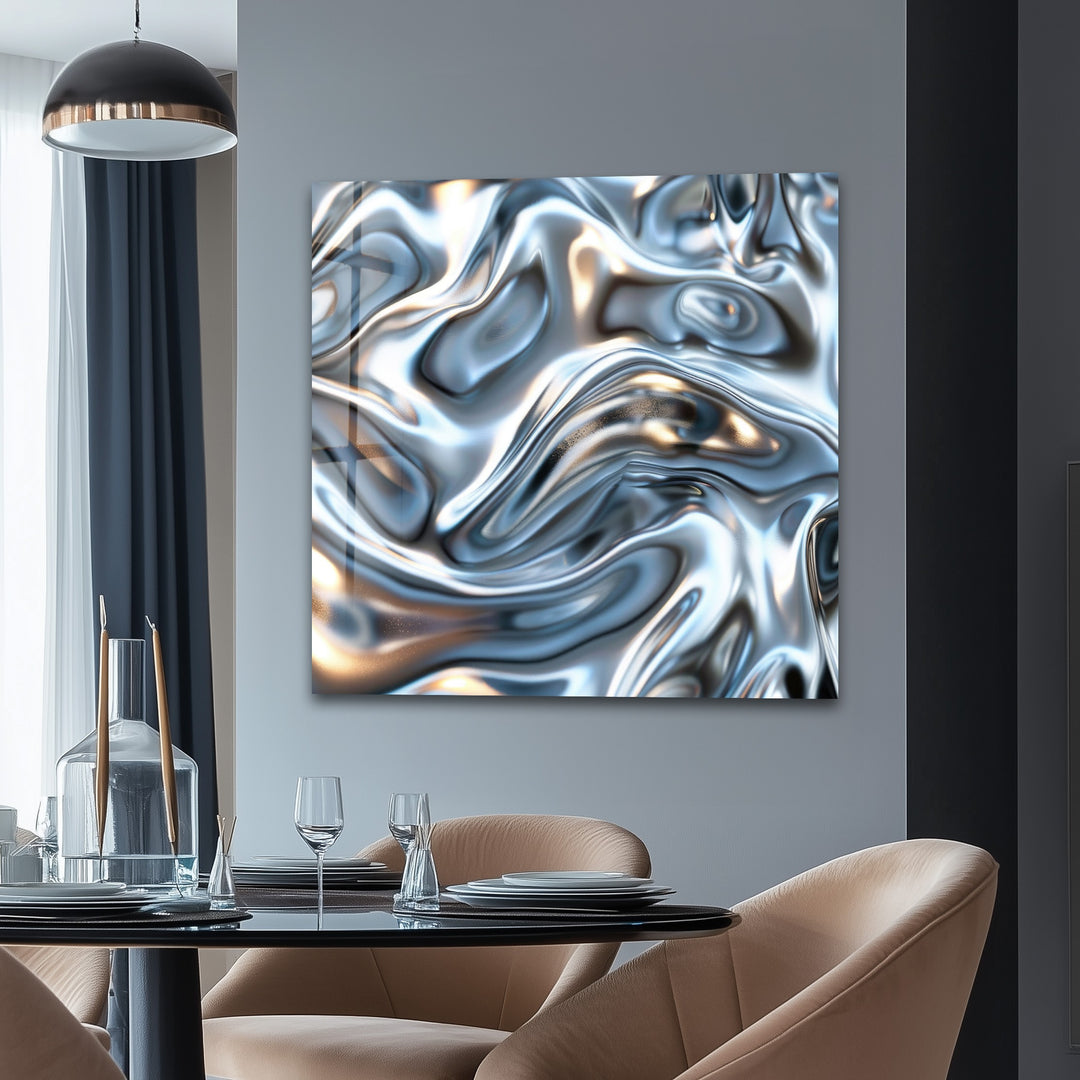 Molten Silver Drift – Abstract Metallic Fluid Glass Wall Art