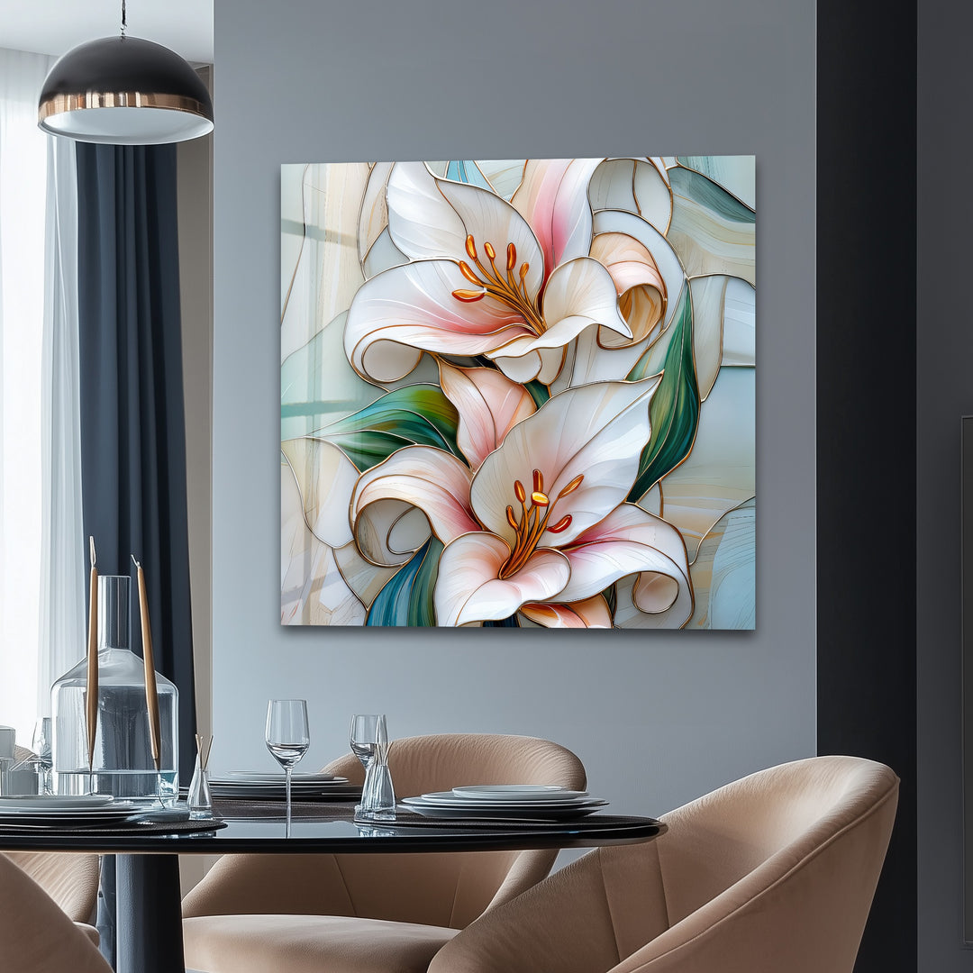 Opaline Grace – Elegant Floral Glass Wall Art