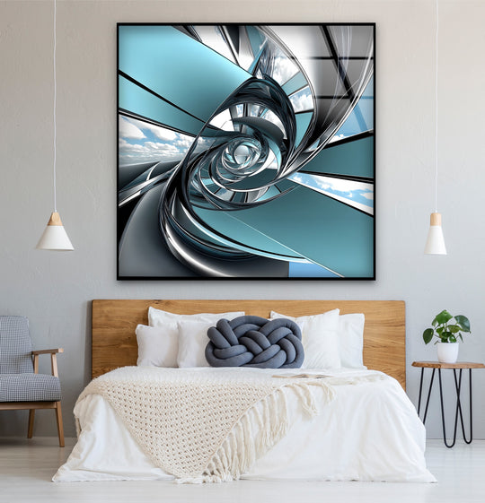 A futuristic chrome spiral tunnel abstract art from glass evokes a mood of awe and wonder.