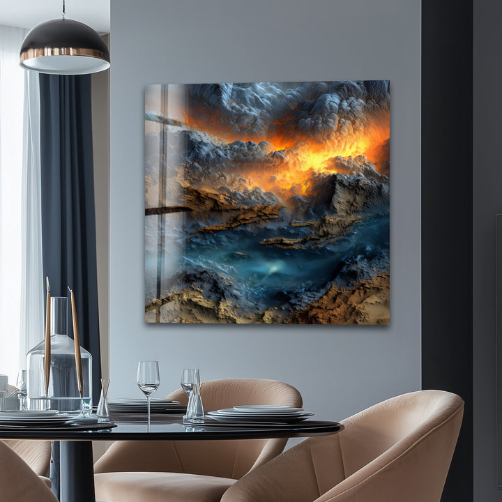 Inferno Skies – Volcanic Sunset Abstract Glass Wall Art