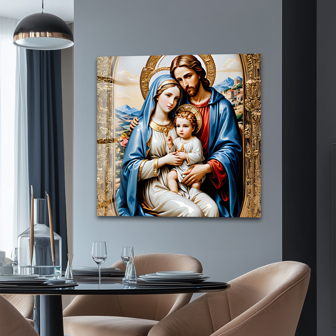 Holy Family in Gold – Christian Glass Wall Art