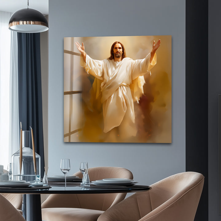 Divine Embrace of Light – Religious Glass Wall Art