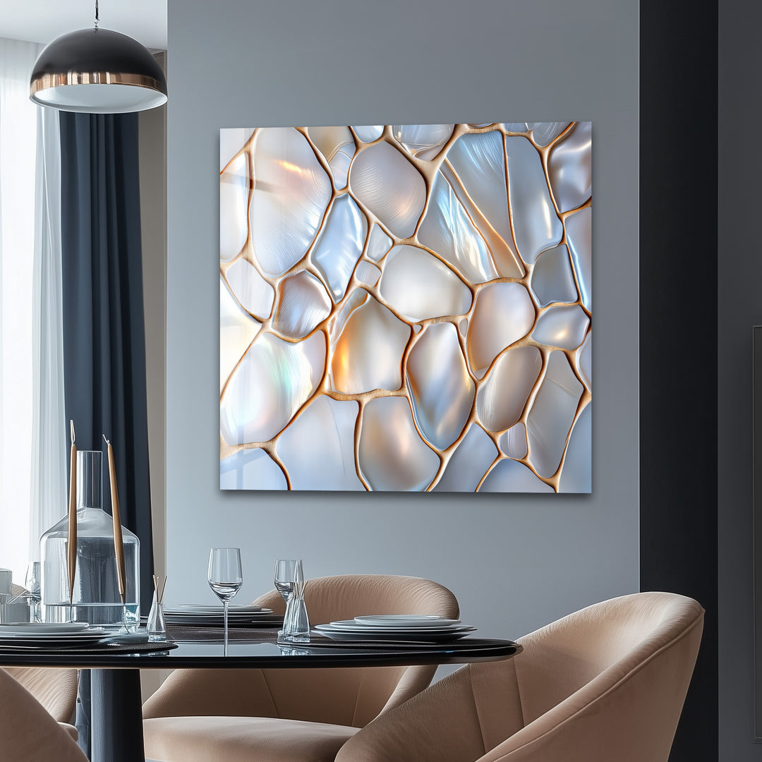 Luminous Stonescape – Iridescent Pebble Glass Wall Art