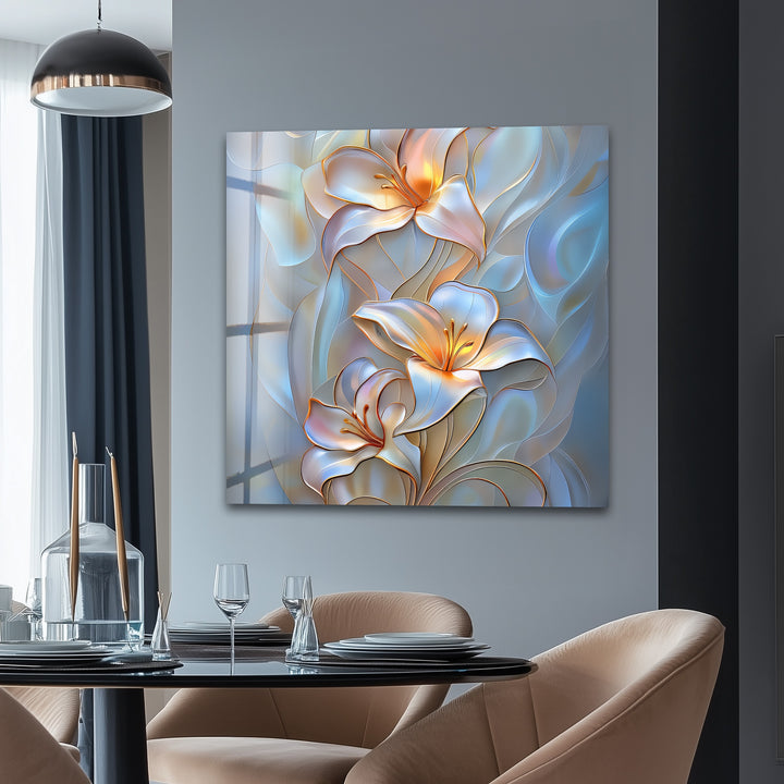 Luminous Lily Whispers – Floral Glass Wall Art