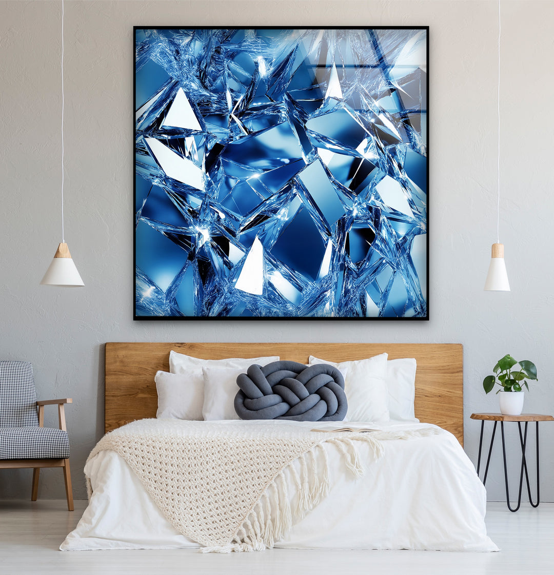Crystal Shatter Blue – Abstract Faceted Ice Glass Wall Art