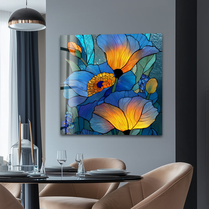 Blue Radiance Blooms – Stained Glass Flower Glass Wall Art