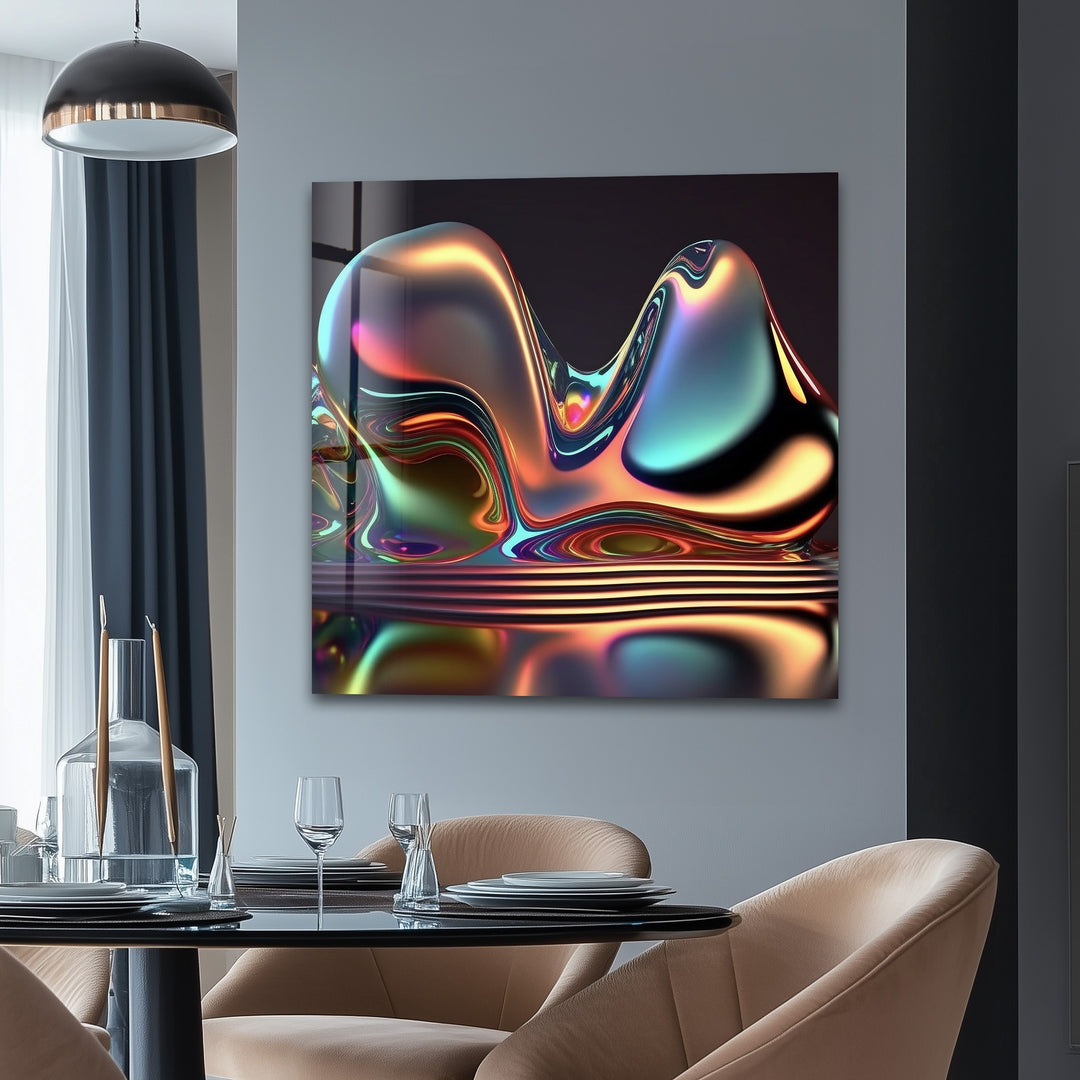 Liquid Prism Sculpture – Iridescent Chrome Form Glass Wall Art