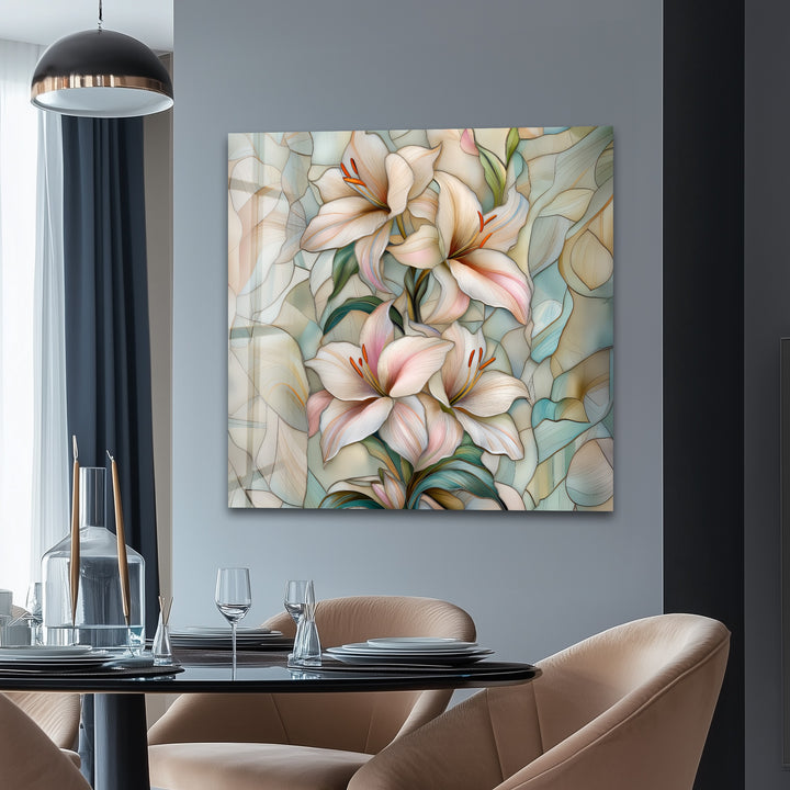 Blush Petals Harmony – Stained Floral Glass Wall Art
