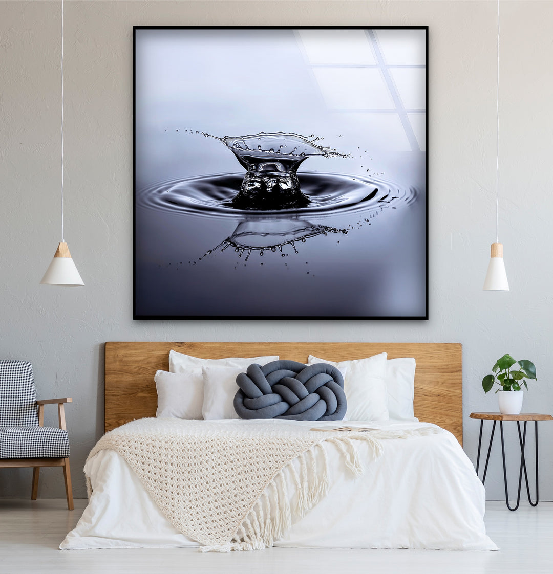 Aqua Impact Moment – Black & Silver Water Splash Glass Wall Art