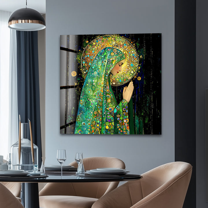 Praying Grace – Spiritual Mosaic Madonna Glass Wall Art
