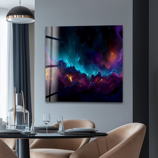 A celestial galaxy dreamscape with vibrant cosmic clouds and stars, forming a unique modern wall decor.