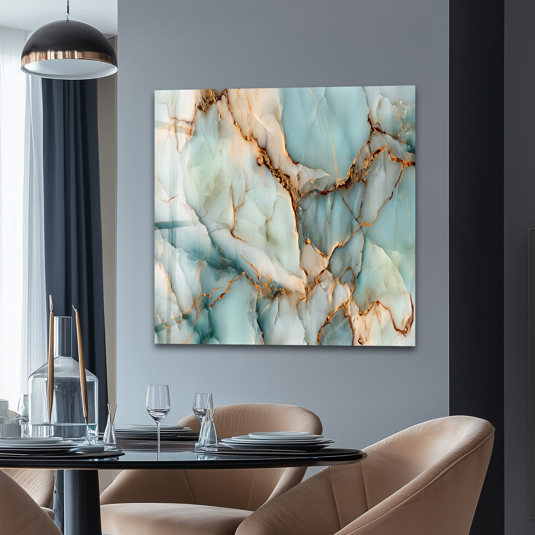 Crystalline Veins – Aqua Marble Glass Wall Art