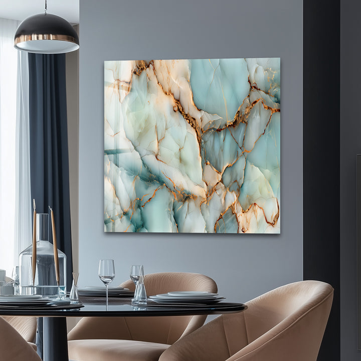 Crystalline Veins – Aqua Marble Glass Wall Art