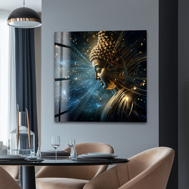 Cosmic Enlightenment – Radiant Buddha Glass Wall Art