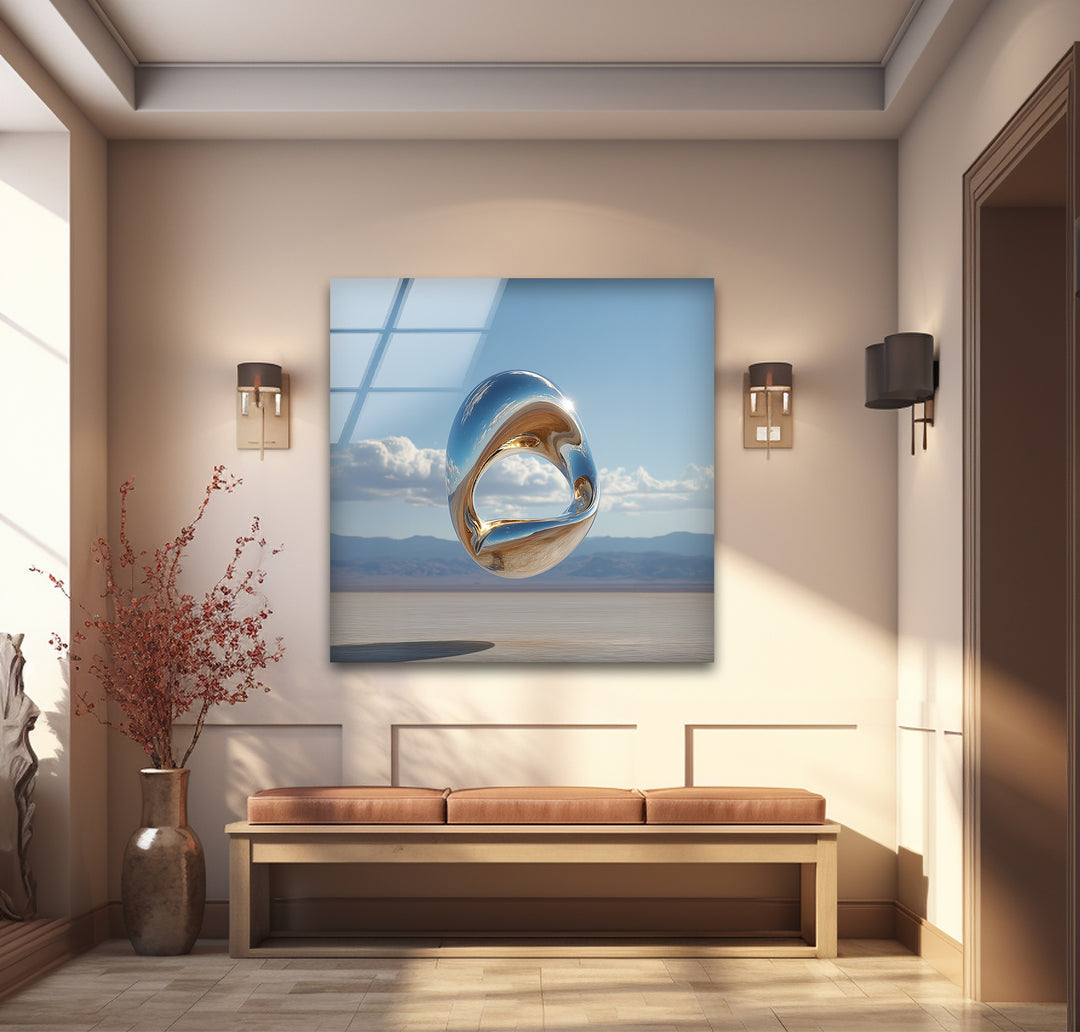 Celestial Infinity Loop – Floating Metallic Sculpture Glass Wall Art