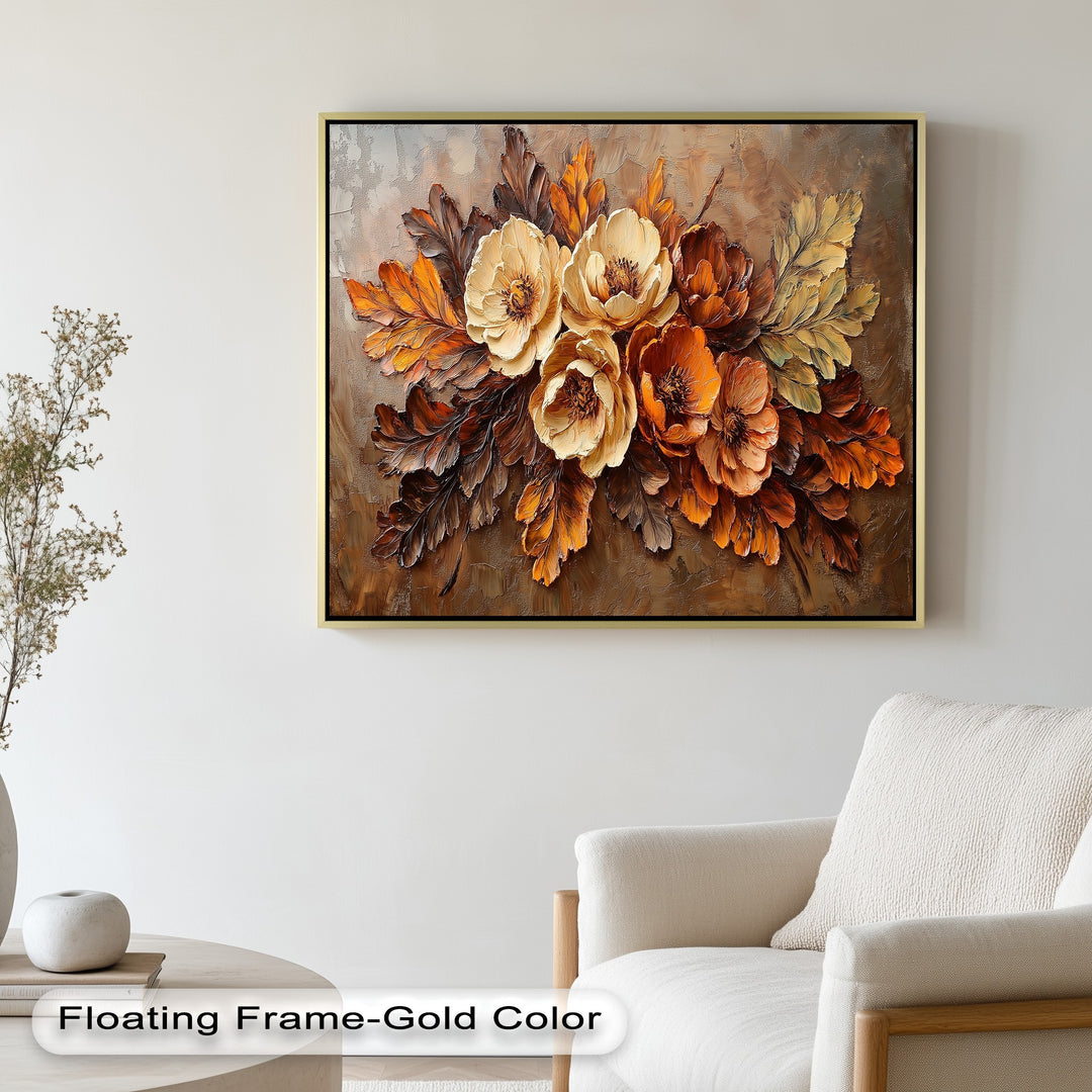 Elegant harvest bloom painting with layered fall leaves.
