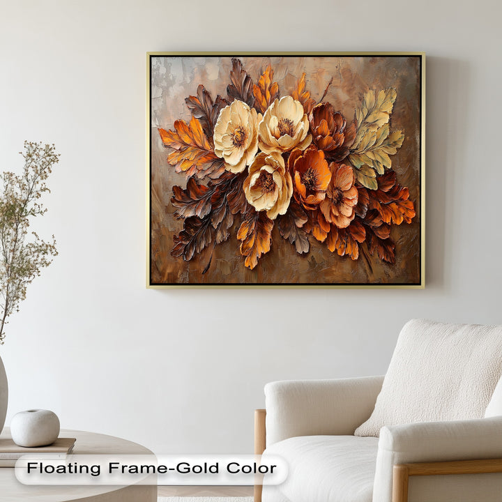 Elegant harvest bloom painting with layered fall leaves.
