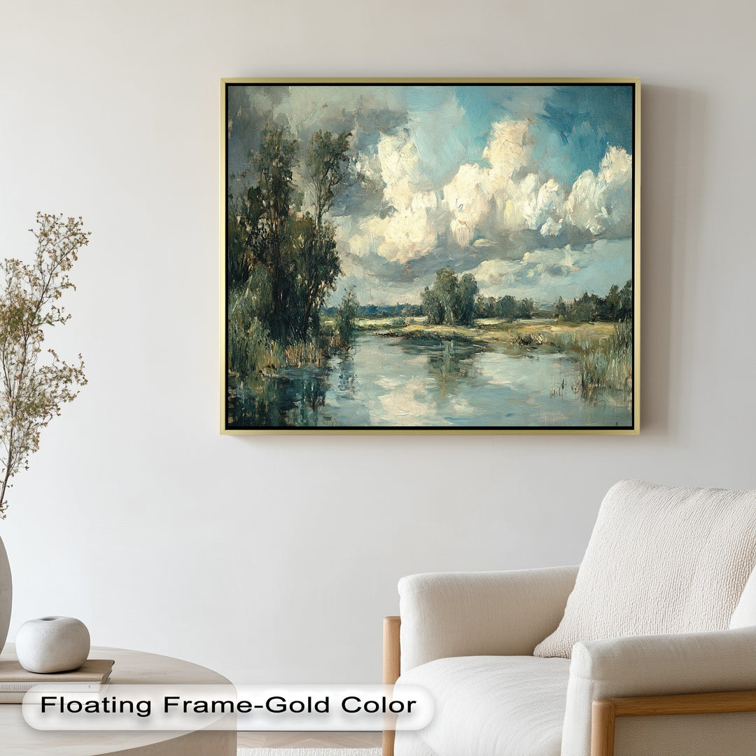 Golden Field & Mountain Horizon – Landscape Oil Painting