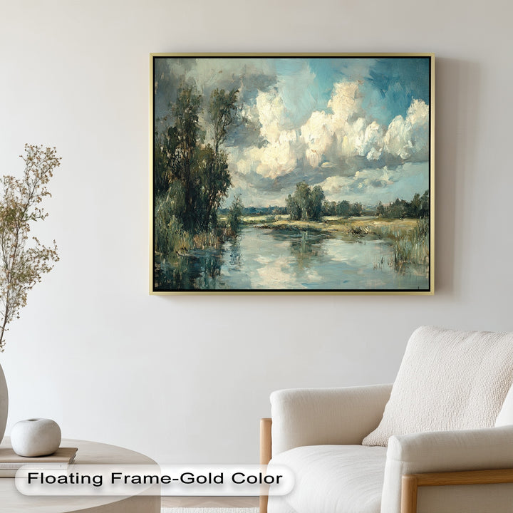 Golden Field & Mountain Horizon – Landscape Oil Painting