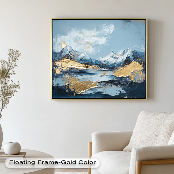 Modern mountain art with rich texture and gilded accents.
