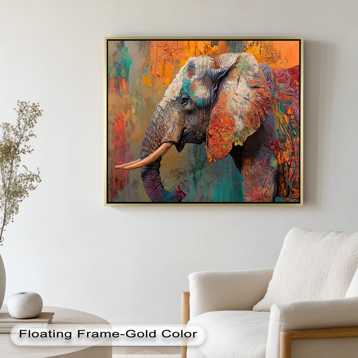 Colorful Elephant – Framed Oil Painting