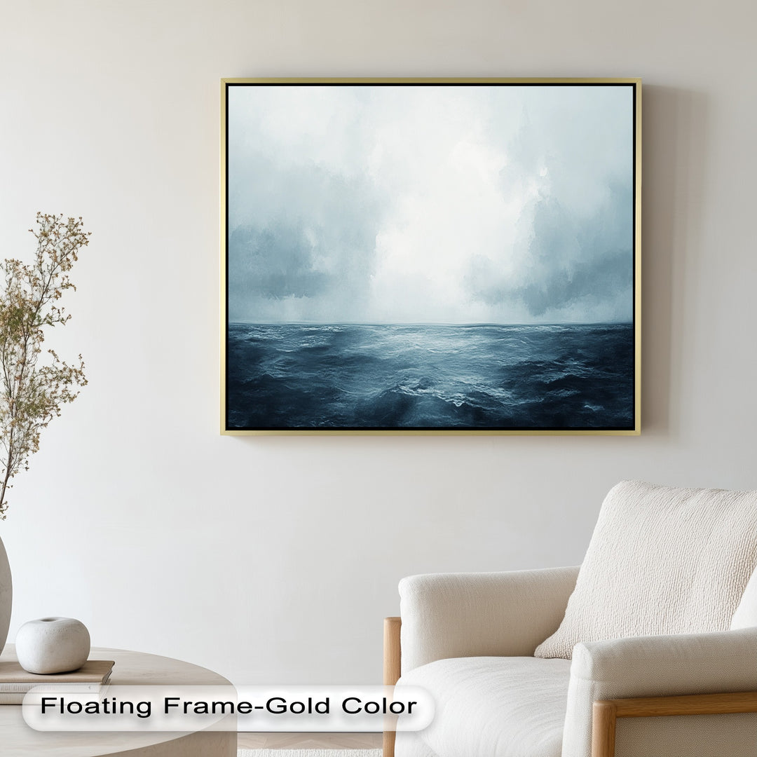 Ocean Horizon Calm – Minimalistisches blaues Meereslandschafts-Ölgemälde