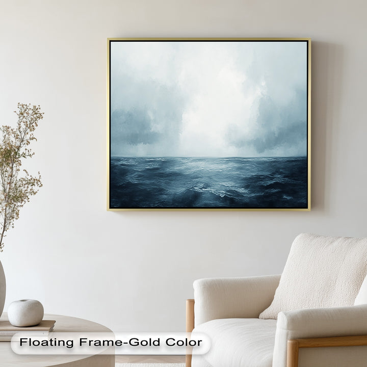 Ocean Horizon Calm – Minimalistisches blaues Meereslandschafts-Ölgemälde