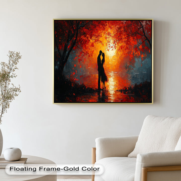 Passionate Kiss Beneath Autumn Flames - Love Oil Painting