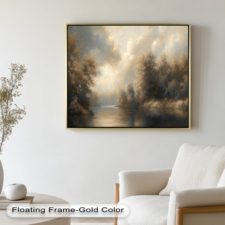 Serene River Landscape Wall Art – Modern Oil Painting