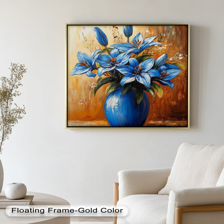 Azure Blossoms in a Blue Vase – Flower Oil Painting