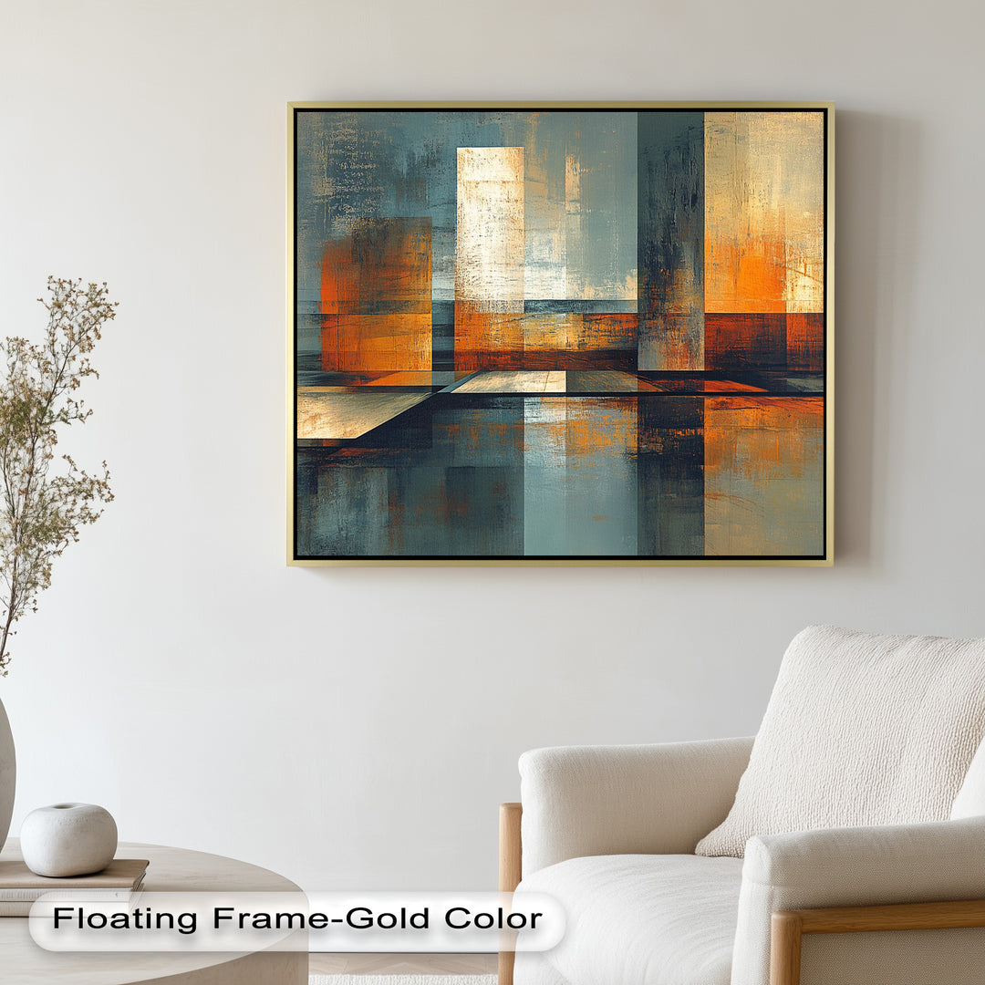 Architectural abstract design with layered textures and vibrant tones.
