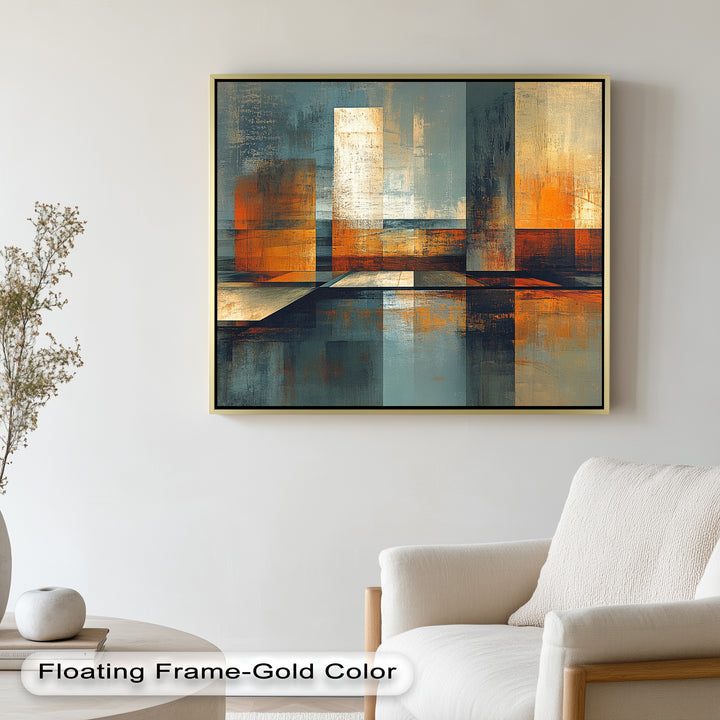 Architectural abstract design with layered textures and vibrant tones.

