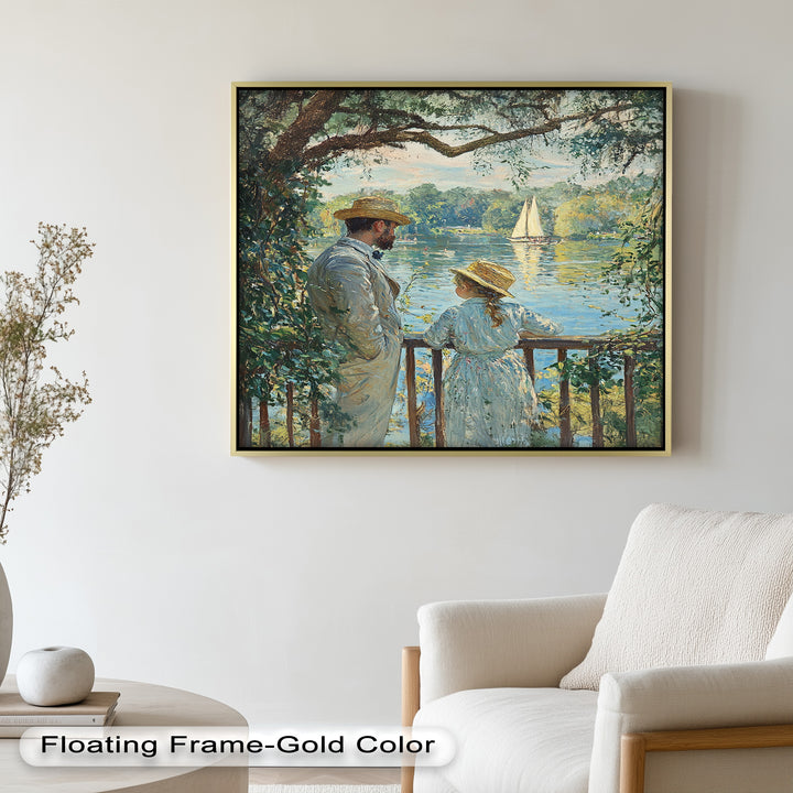 Father and Daughter by the Lake - Impressionist Oil Painting