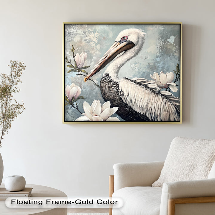 White Pelican Among Magnolia Blossoms - Animal Oil Painting