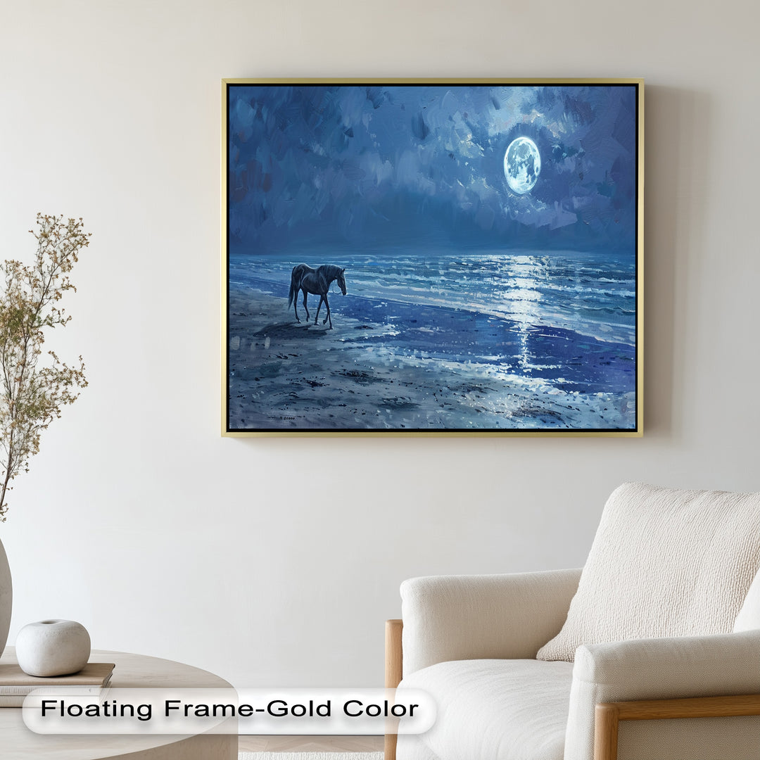 Moonlight & Horse – Serene Nighttime Oil Painting