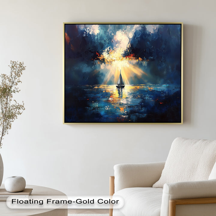 Radiant Horizon – Sailboat at Sunset Oil Painting