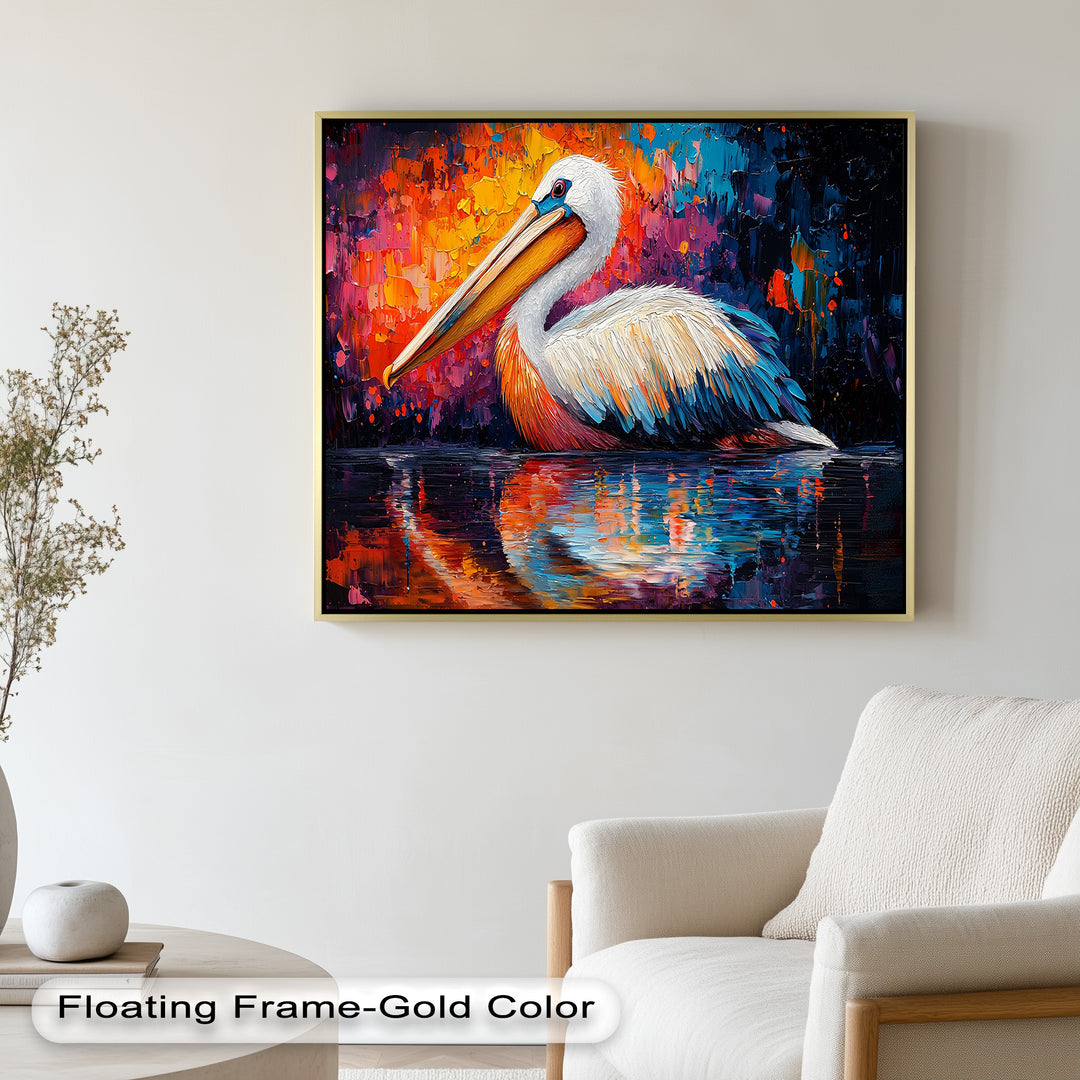 Sunset Pelican on Water – Animal Oil Painting