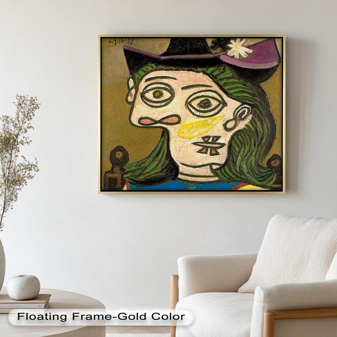 Whimsical Hat – Abstract Female Portrait with Flower Detail Picasso Oil Painting