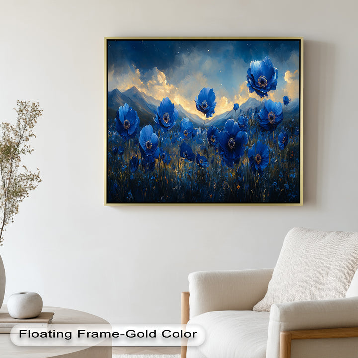 Blue Poppies Beneath a Twilight Sky - Flower Oil Painting