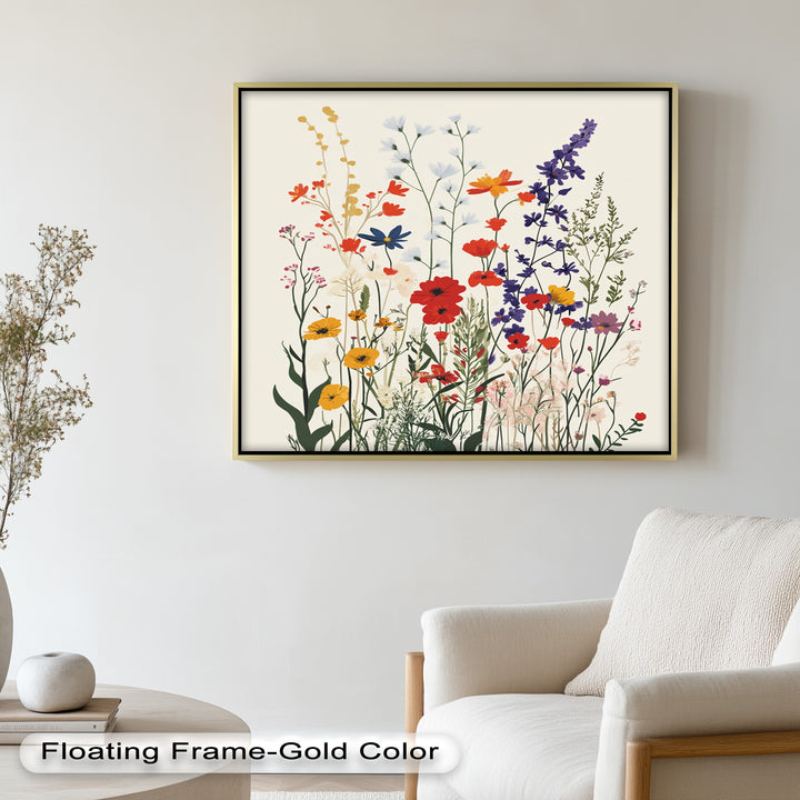 Wild Meadow Bloom – Farbenfrohes botanisches Ölgemälde im Boho-Stil