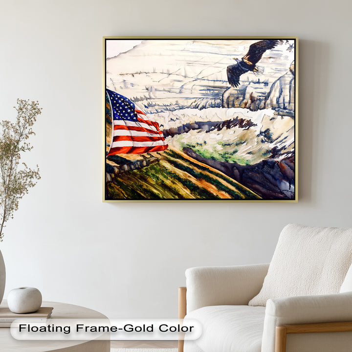 Amerikanische Flagge und Weißkopfseeadler - Patriotisches Ölgemälde