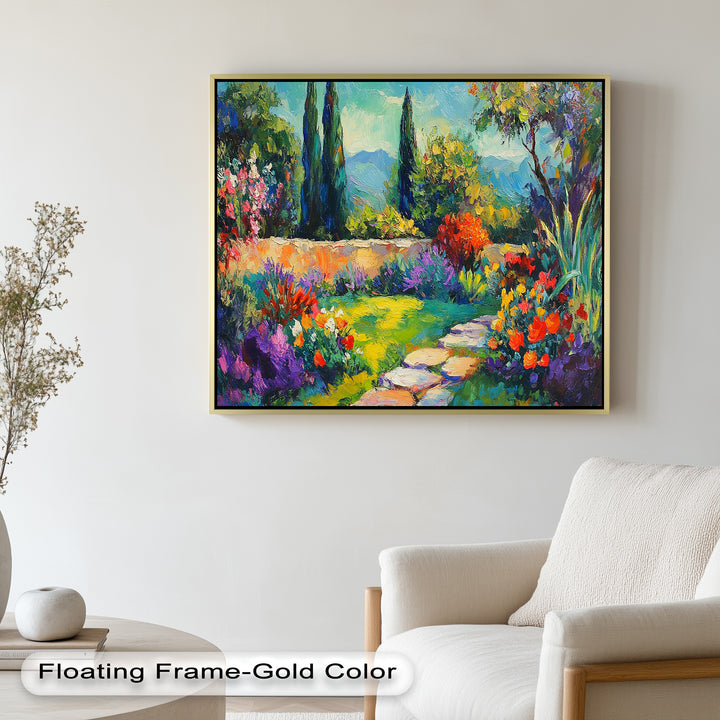 Sunlit Garden Path Oil Painting – Fauvist Outdoor Floral Landscape