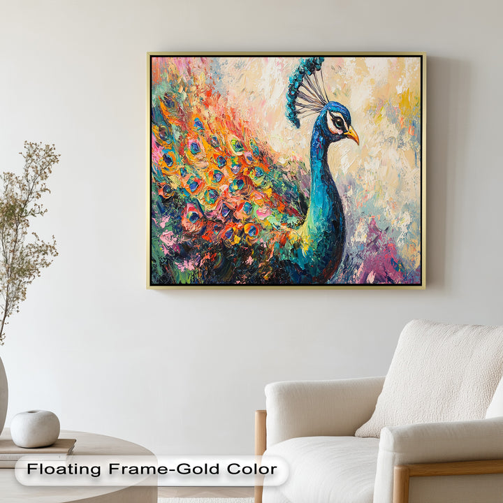 Peacock in Blooming Hues - Animal Oil Painting