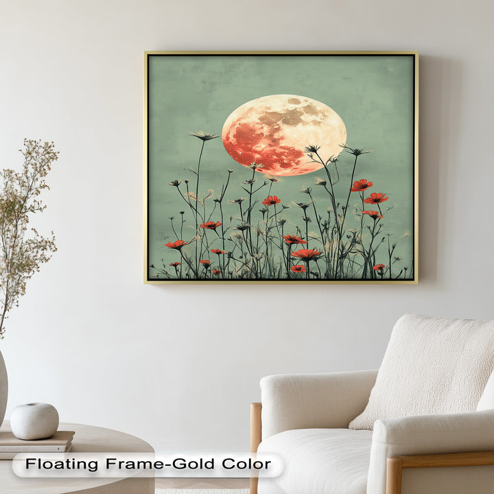 Celestial Wildflowers – Full Moon Over Red Meadow Blooms Oil Painting