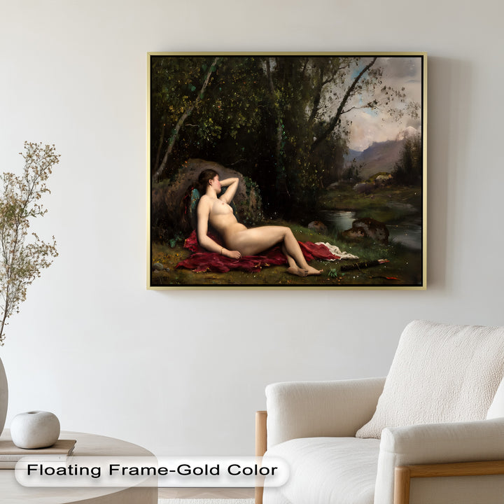 Reclining Diana – Classical Goddess in Nature Renaissance Oil Painting